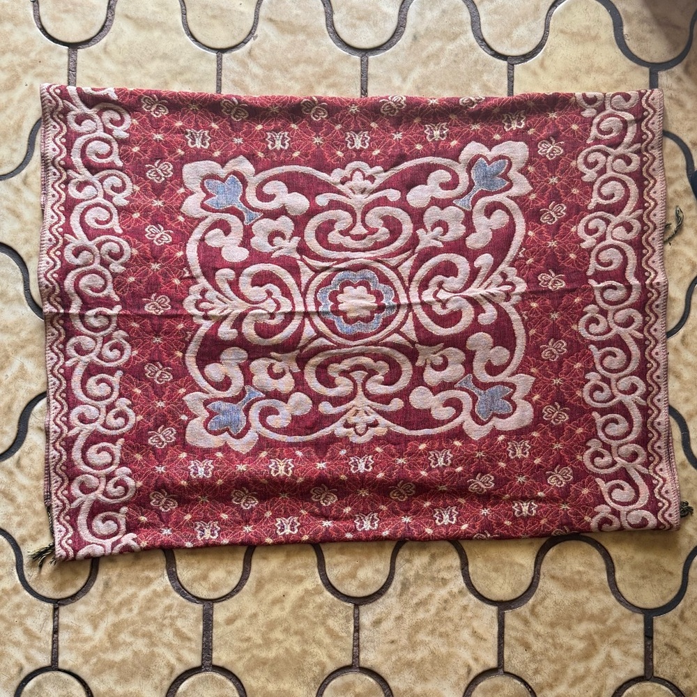 Red and White Patterned Scarf